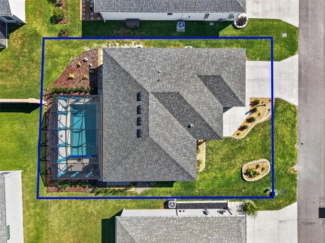 Aerial Side Elevation with Property Lines and Swimming Pool