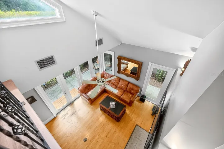 View of the Living Room from the upstairs Primary Suite.