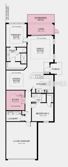 Floor Plan - Additional Highlights Include: an extended lanai with a screened in patio, and a study in place of a flex room