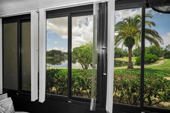 View from enclosed patio with windows