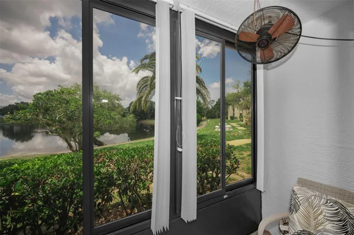View from enclosed patio with windows