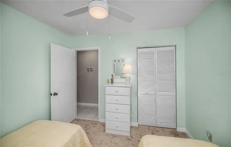 Closet in guest bedroom and doorway to the hall.