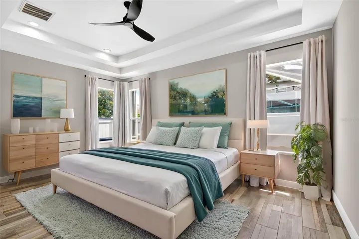 Primary bedroom staged