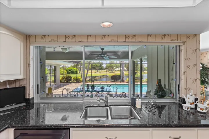 Views of pool and pond abound