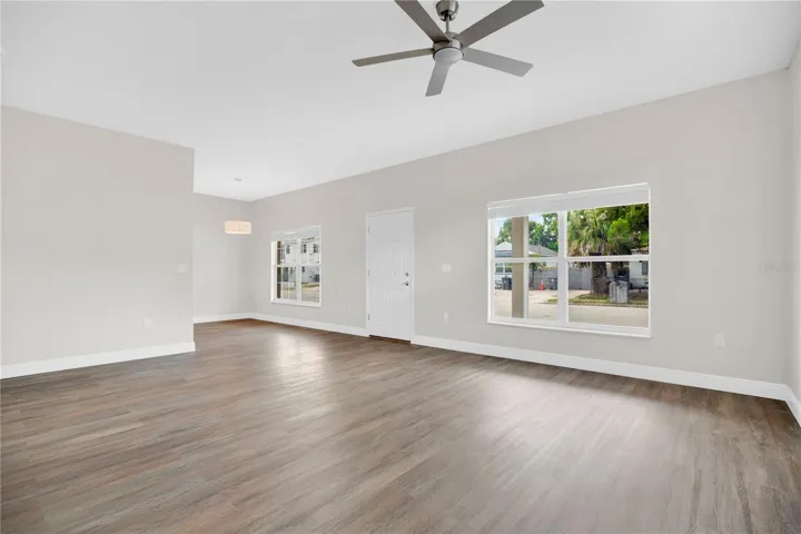 Living room flows naturally into the dining area