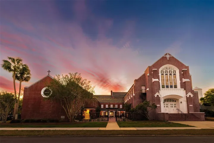 Exterior of Northwest Square at sunset.