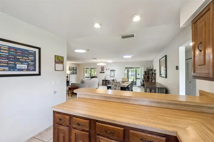 View from in the kitchen to the great room and beyond.