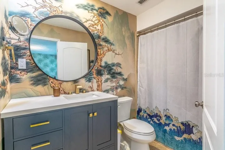 and a large walk-in shower