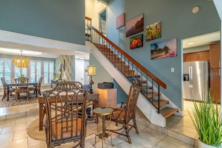 Generous family room offers space for an office