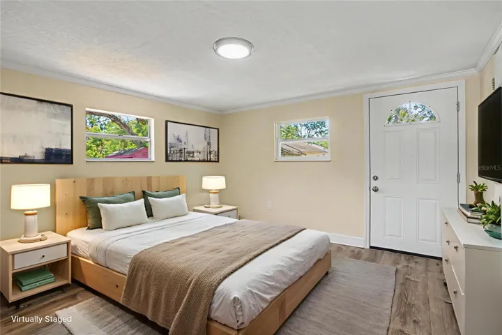 Photo is staged. Bedroom
