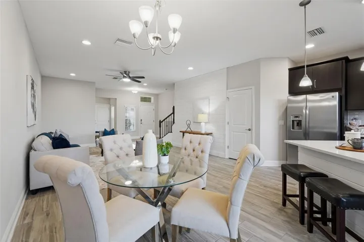 Dining room overlooking the living room and kitchen