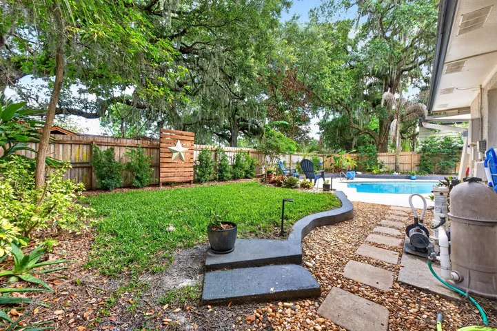 Mature landscaping adds an additional layer of privacy.