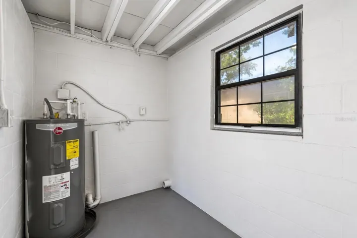 Laundry room with storage in carport