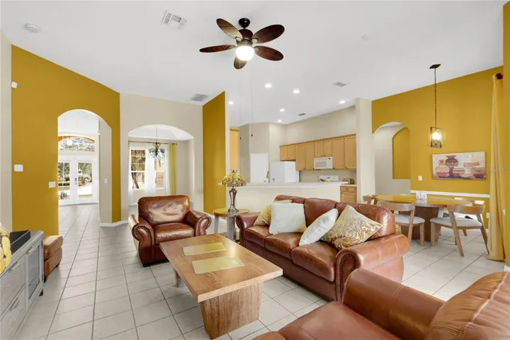 View from living room towards kitchen and dining room.