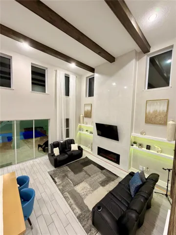 Lighting beside fireplace can change colors