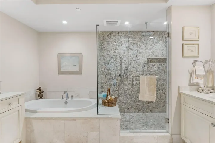 Primary bathroom soaking tub and walk-in shower