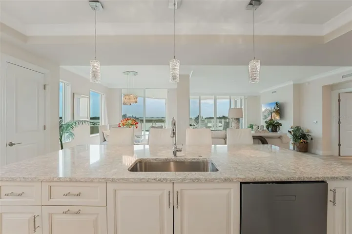 View looking out from the breakfast bar/kitchen island