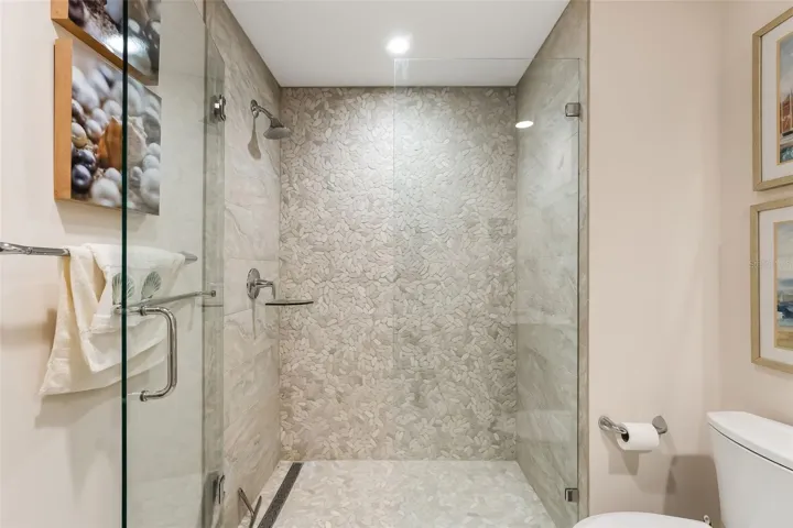 This ensuite bathroom has a nice walk-in shower