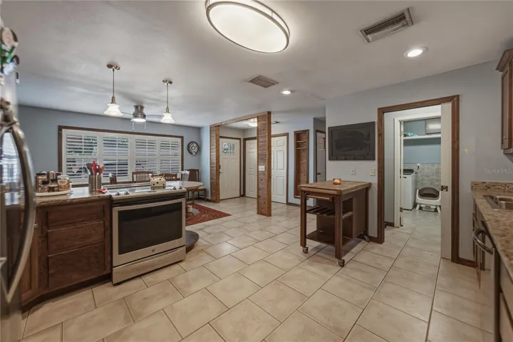 Pantry has a pocket door to close off the pantry and inside utility room.