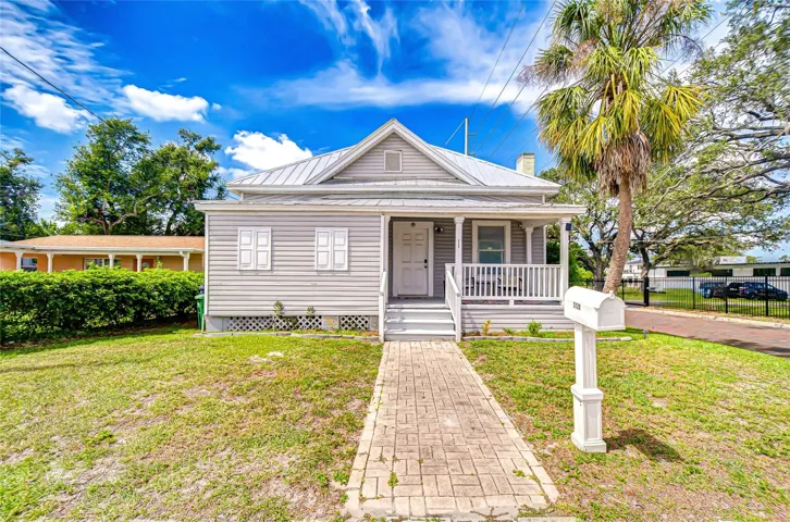 The bungalow sits facing west
