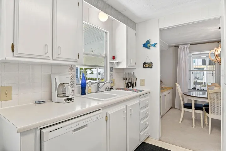 Kitchen area facing into dining area