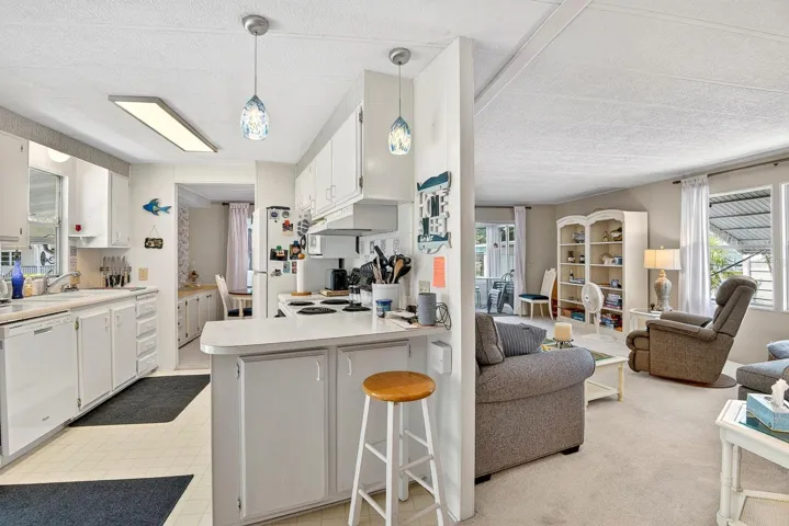Kitchen area to the left and living area to the right