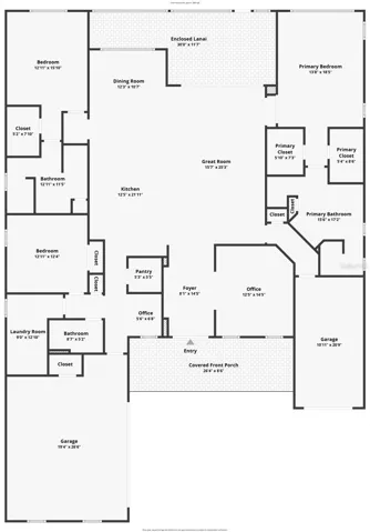 2021 Aberdeen floor plan with room sizes, featuring a true split-bedroom layout and two primary suite options—ideal for long-term guests, multi-generational living, or anyone needing a private suite-style setup.
