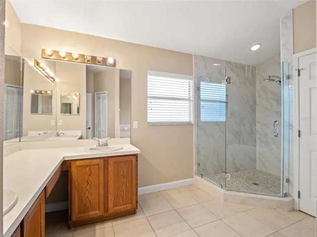 Updated shower in Primary En-suite, dual sinks.