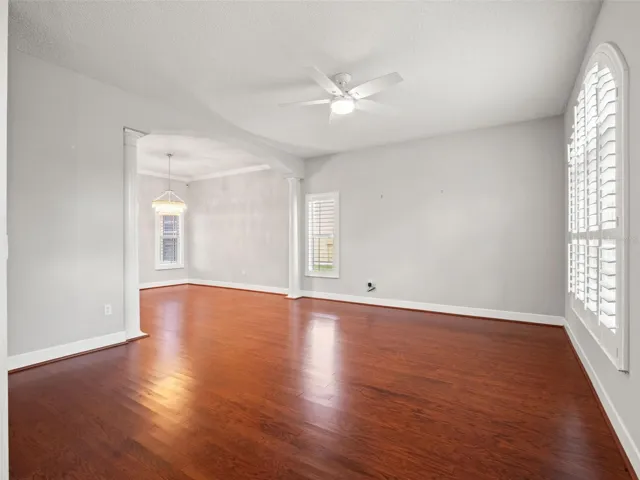 Front Living room with Plantation Shutters.