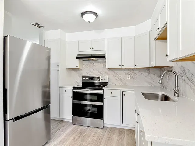 the kitchen has all new cabinets