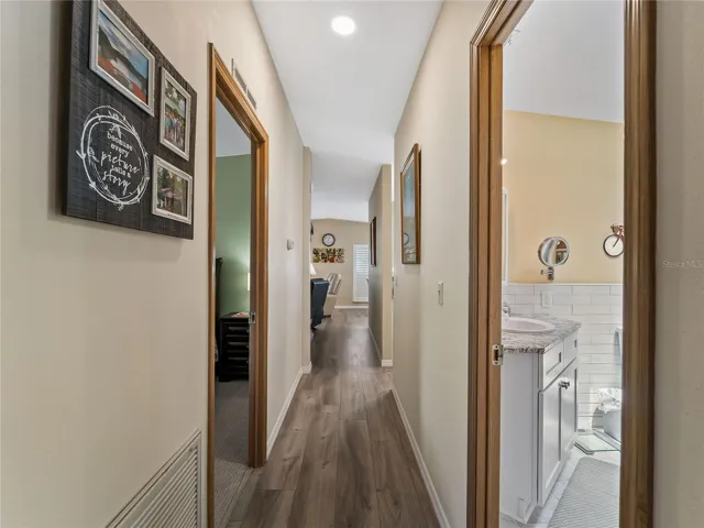 Hallway from guest bathroom to living room