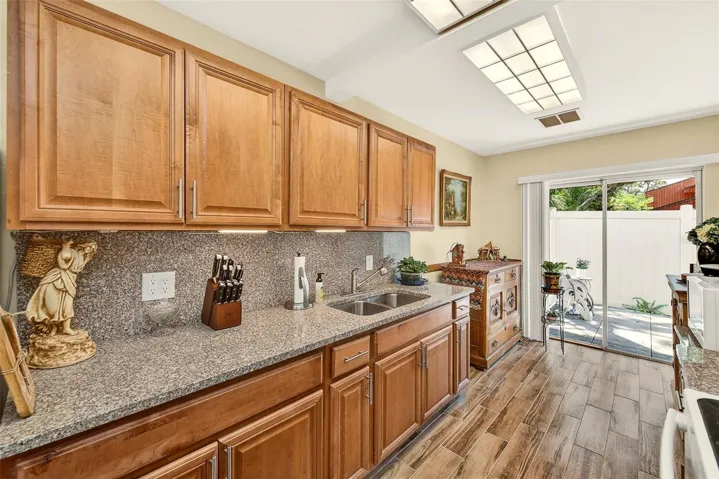Lots of counter prep space and cabinets
