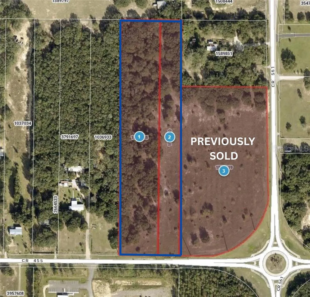 Arial view of lots 1 and 2.