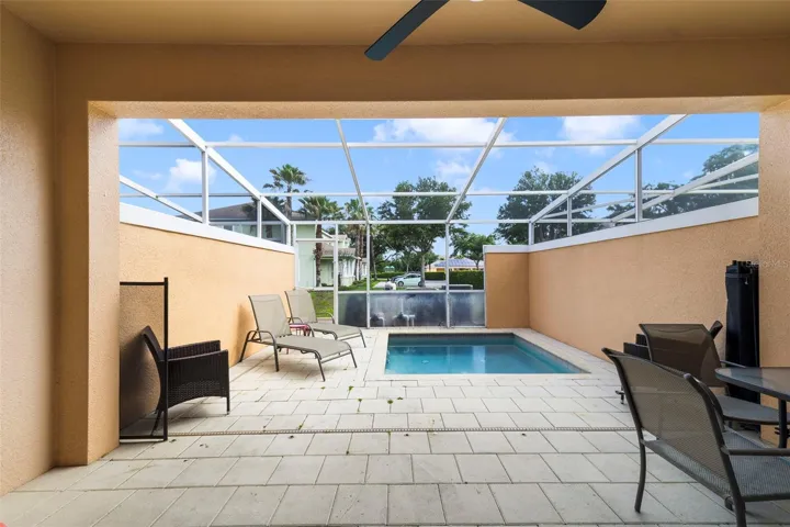 Covered lanai overlooks a private screened plunge pool.