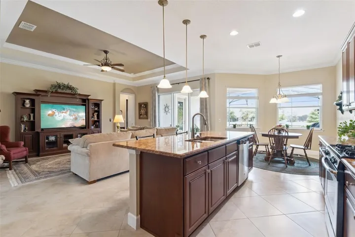 Kitchen opens to living room