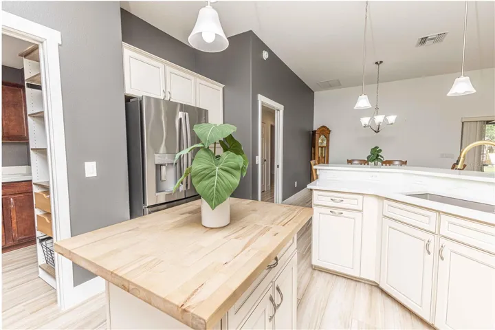 Kitchen overlooking dining area