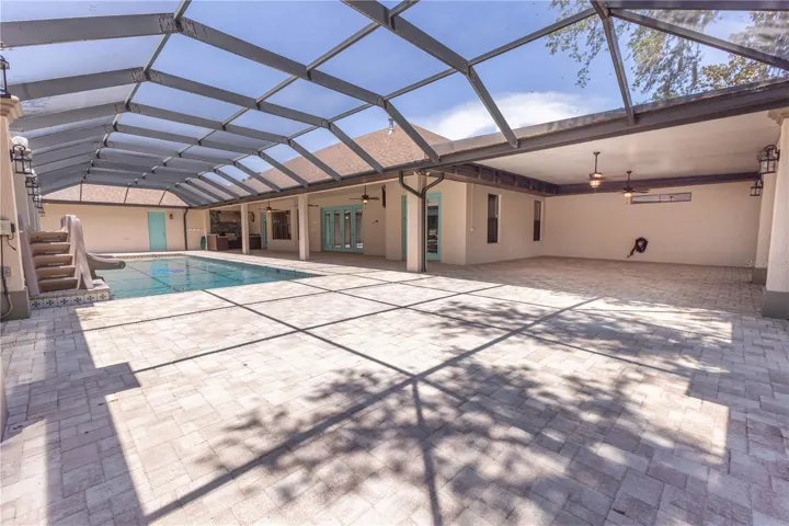 Pool deck has space for entertaining a crowd
