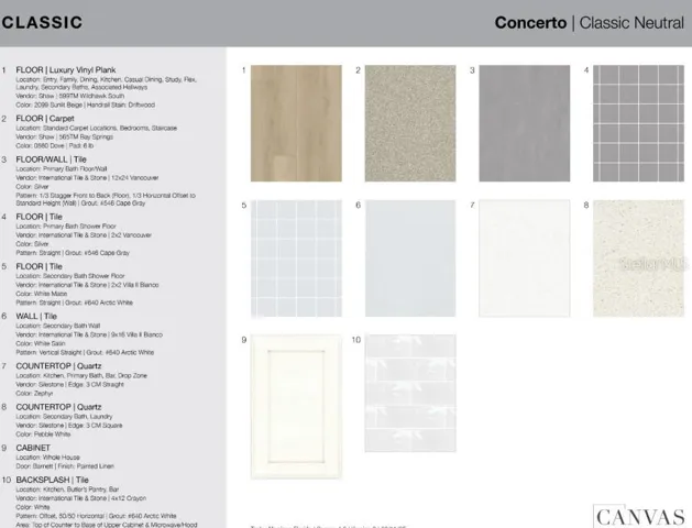 26116 Asparano Avenue design selections. Home is currently under construction and selections are subject to change.