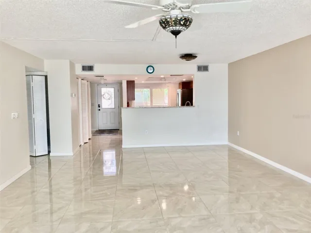 View to dining room and kitchen.