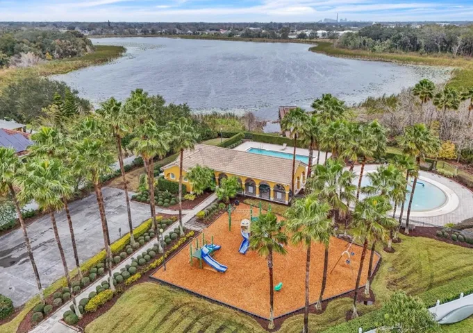 community pool, playground and splashpad
