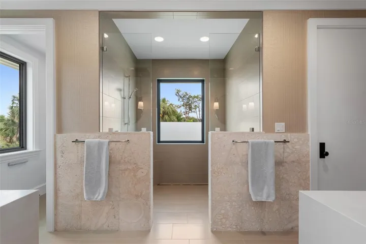 Dual Vanity Spa Bath with Oversized Walk-In Shower