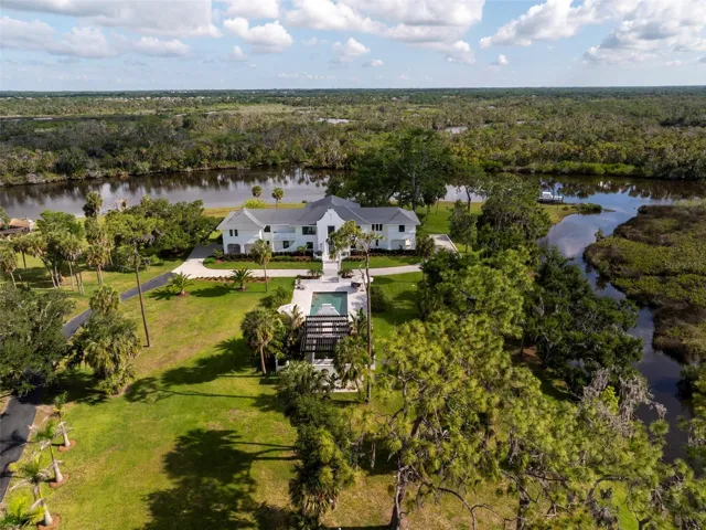 Aerial Perspective of Main Residence, Guest House & Outdoor Amenities