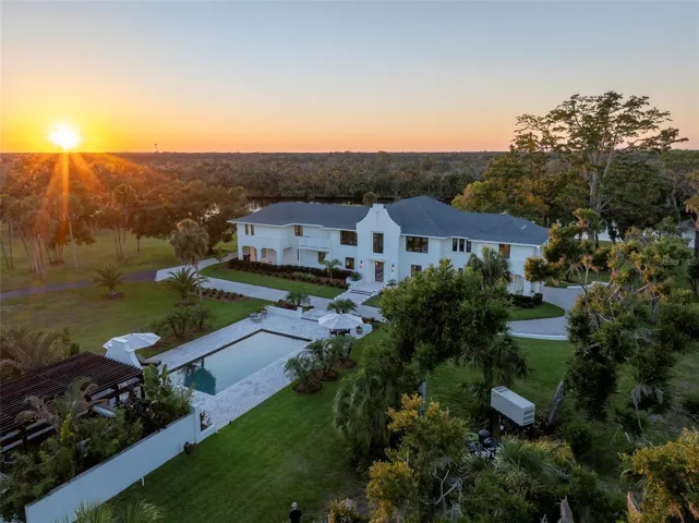 Sunset Aerial Capturing the Estate’s Rare Natural Setting