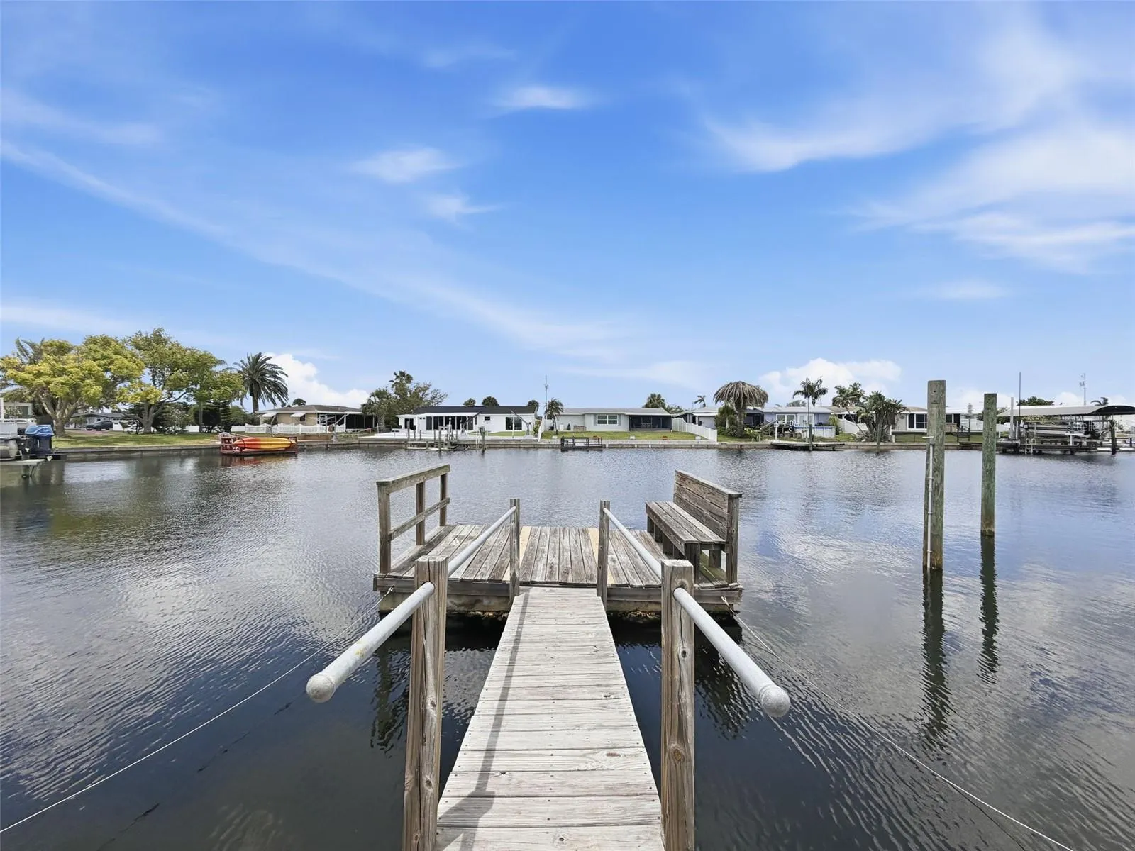 Long plankway provides easy access to the floating dock.