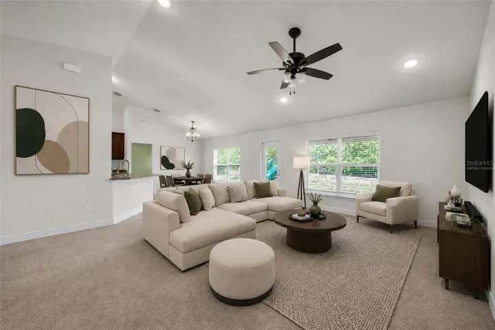 Virtually Staged: Great room overlooking the backyard