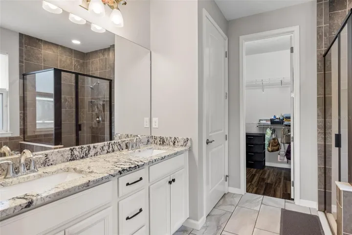 Primary bathroom with dual sinks