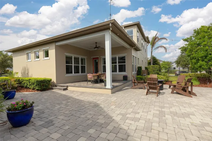 Courtyard with Covered + Open Brick Paver Patio