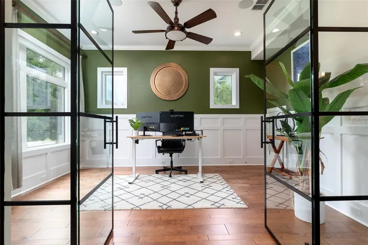 Office with custom glass doors