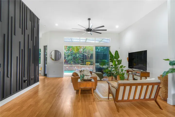 Living room with pool view
