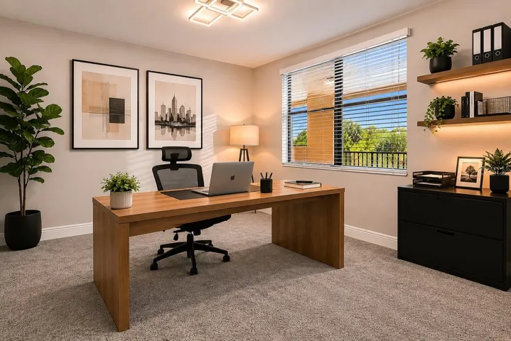 Virtually Staged Home Office in Third Bedroom